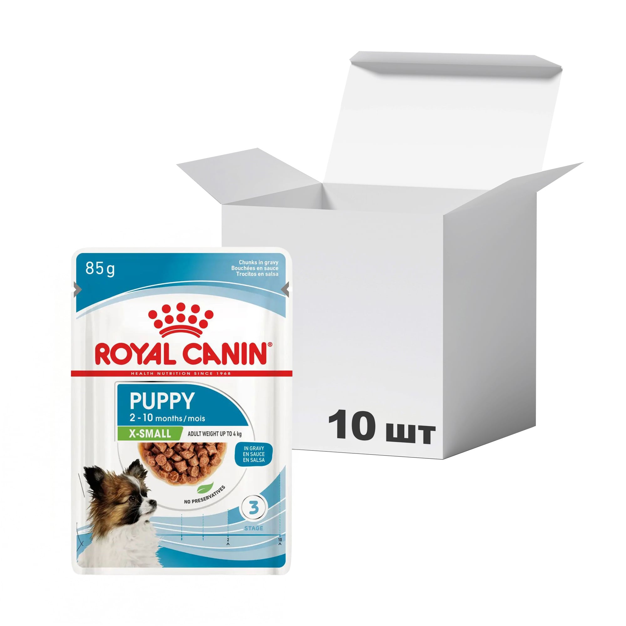 Упаковка вологого корму для цуценят Royal Canin X-Small Puppy, 85 г * 10 шт